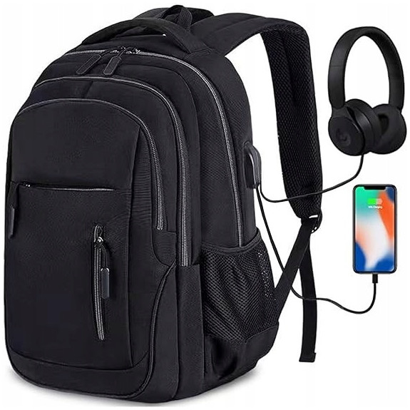 Czarny plecak miejski na laptopa 15.6" z portem USB  (T114)