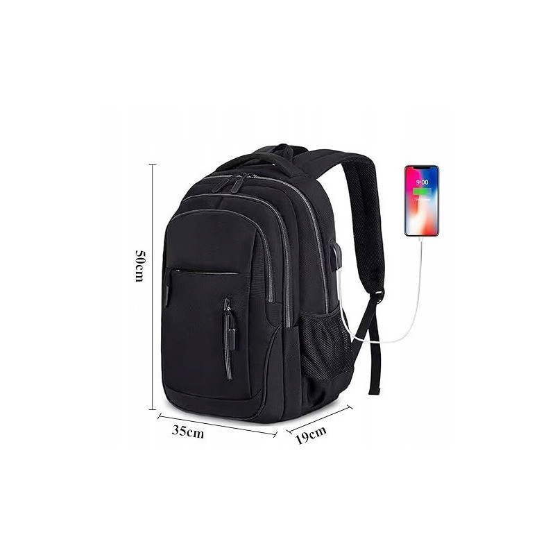 Czarny plecak miejski na laptopa 15.6" z portem USB  (T114)