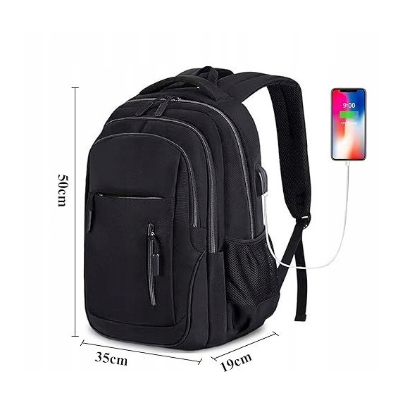 Czarny plecak miejski na laptopa 15.6" z portem USB  (T114)