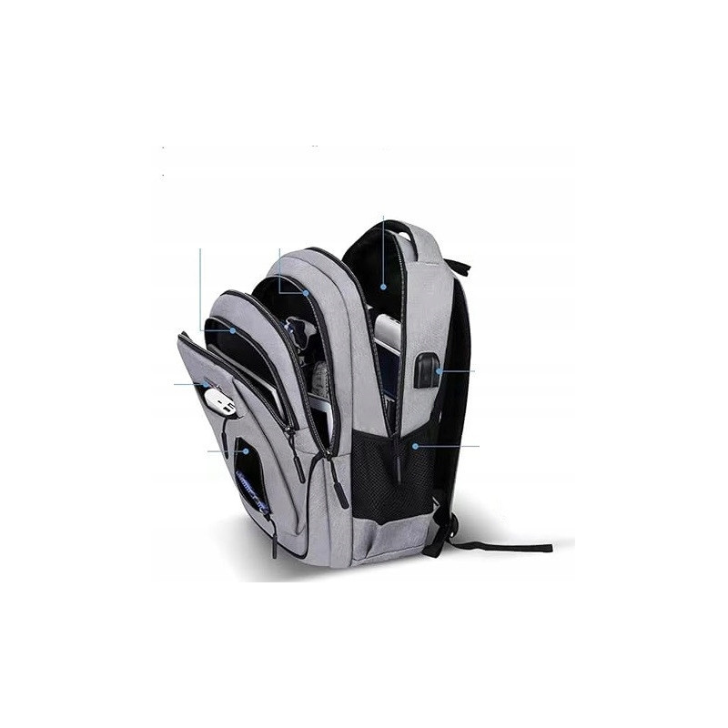 Czarny plecak miejski na laptopa 15.6" z portem USB  (T114)