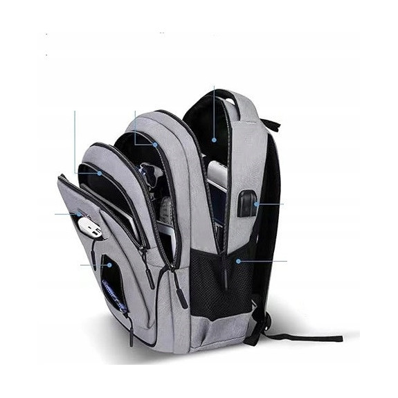 Czarny plecak miejski na laptopa 15.6" z portem USB  (T114)