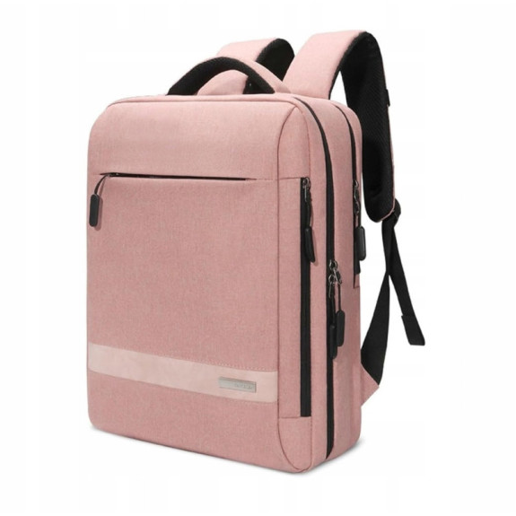 Różowy plecak na laptopa 15.6" torba podróżna z USB (T110)