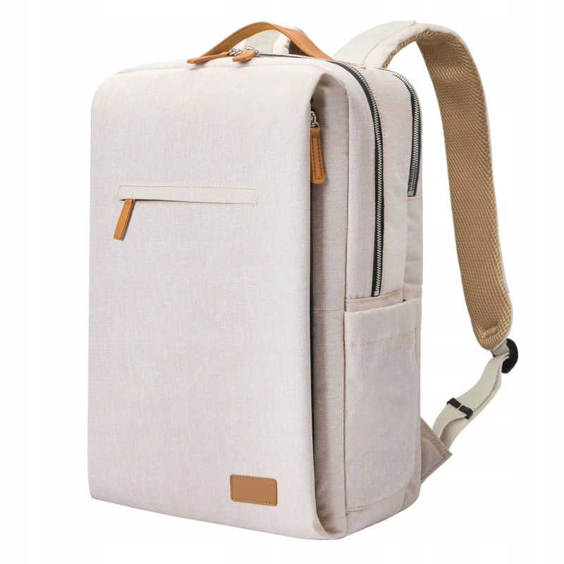 Wodoodporny miejski plecak na laptopa 15,6'' z USB - Kremowy (T109)