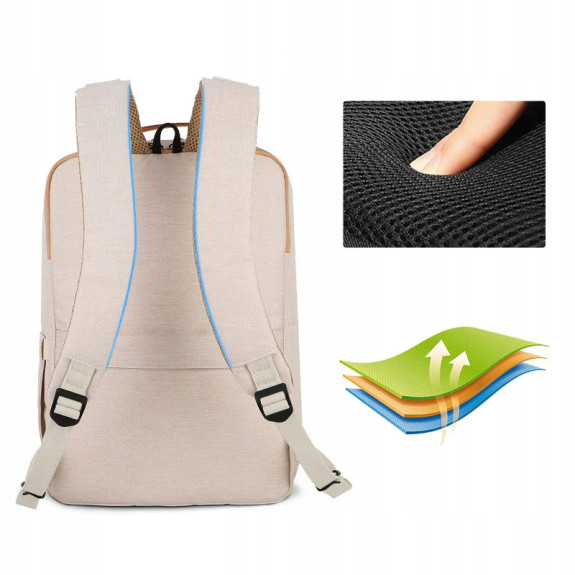 Wodoodporny miejski plecak na laptopa 15,6'' z USB - Kremowy (T109) Wodoodporny miejski plecak na laptopa 15,6'' z USB - Kremowy (T109)