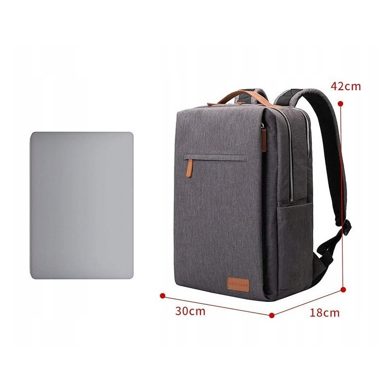 Wodoodporny miejski plecak na laptopa 15,6'' z USB - Szary (T109)