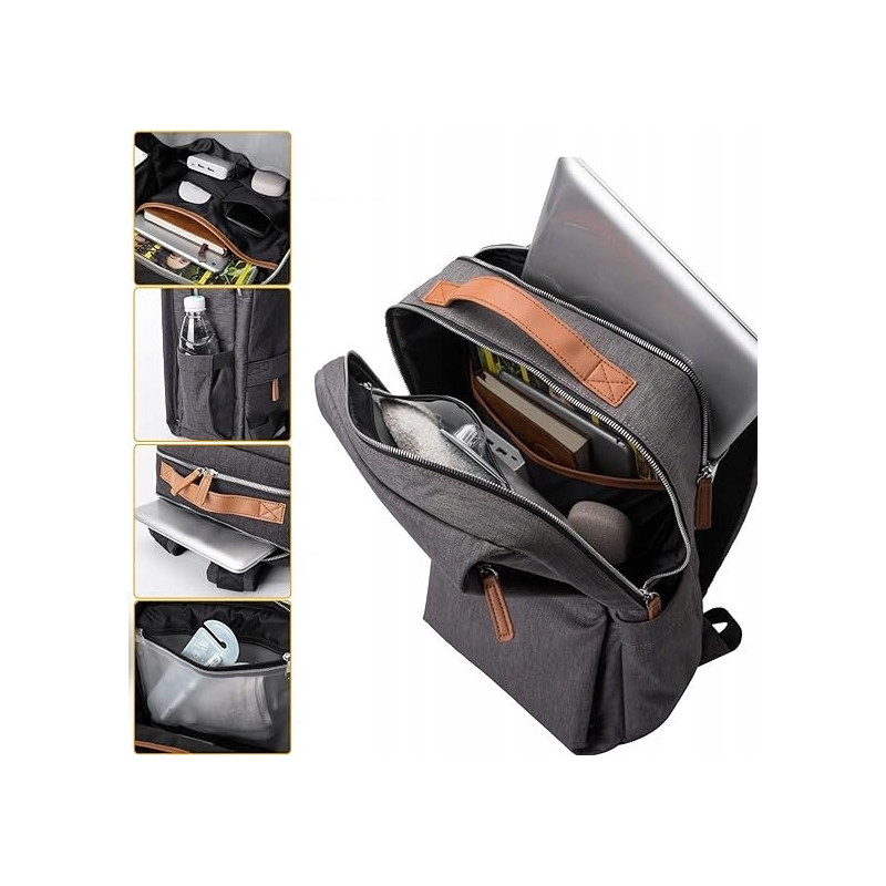 Wodoodporny miejski plecak na laptopa 15,6'' z USB - Szary (T109)