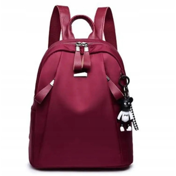 Wodoodporny Plecak Miejski Damski z Brelokiem - Bordowy (T113) Wodoodporny Plecak Miejski Damski z Brelokiem - Bordowy (T113)