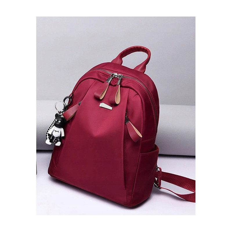 Wodoodporny Plecak Miejski Damski z Brelokiem - Bordowy (T113)