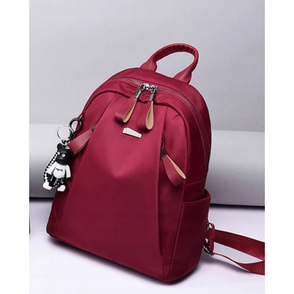 Wodoodporny Plecak Miejski Damski z Brelokiem - Bordowy (T113) Wodoodporny Plecak Miejski Damski z Brelokiem - Bordowy (T113)