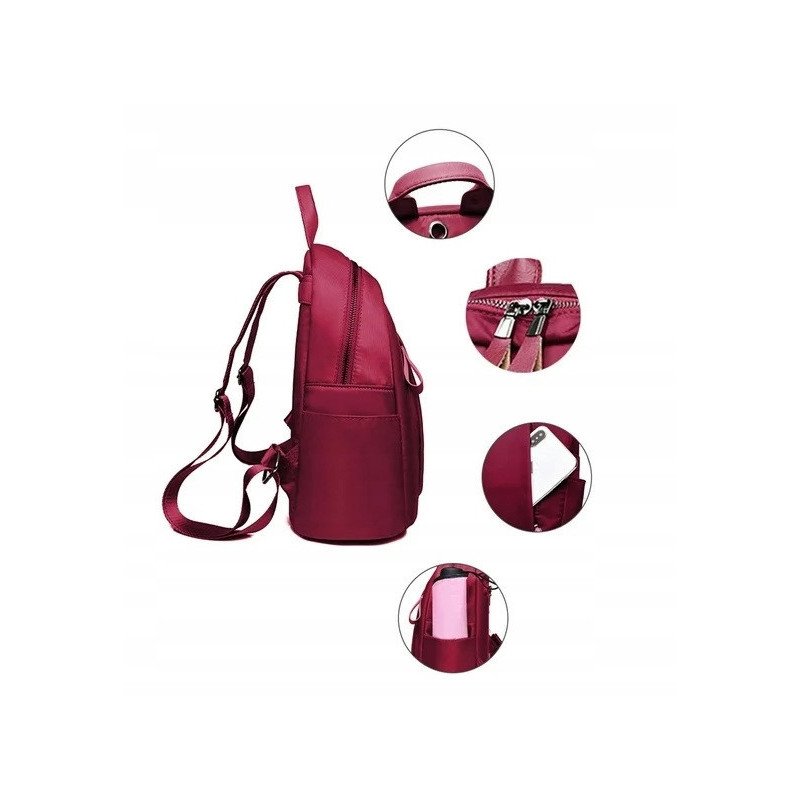 Wodoodporny Plecak Miejski Damski z Brelokiem - Bordowy (T113)