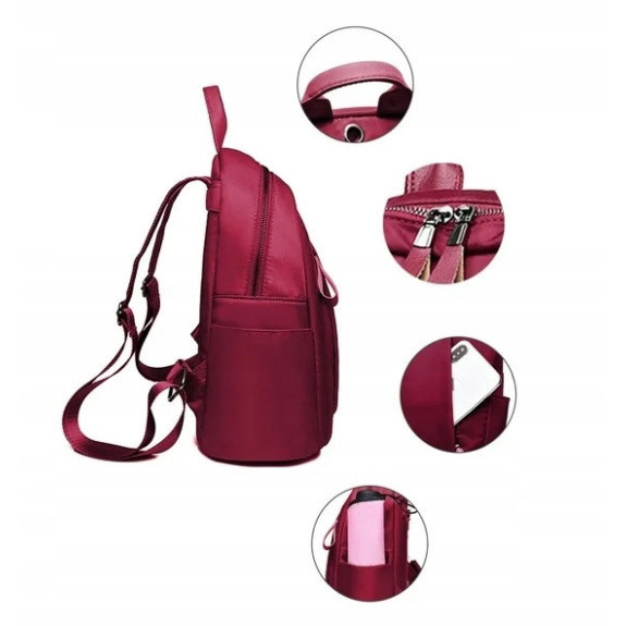 Wodoodporny Plecak Miejski Damski z Brelokiem - Bordowy (T113) Wodoodporny Plecak Miejski Damski z Brelokiem - Bordowy (T113)