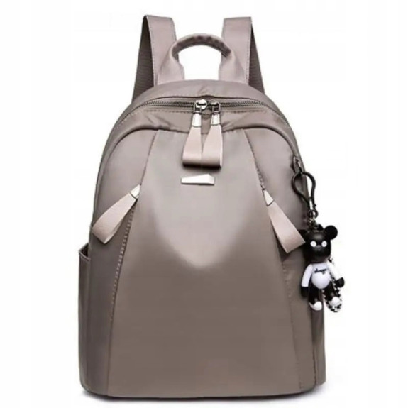 Wodoodporny Plecak Miejski Damski z Brelokiem - Beżowy (T113)