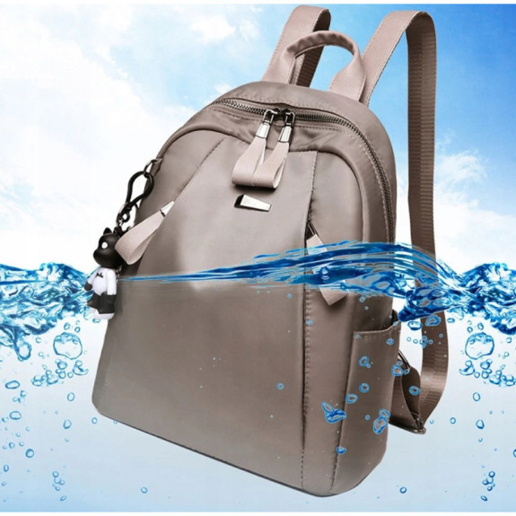 Wodoodporny Plecak Miejski Damski z Brelokiem - Beżowy (T113)
