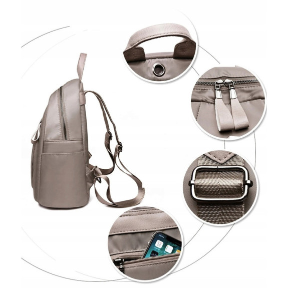 Wodoodporny Plecak Miejski Damski z Brelokiem - Beżowy (T113)