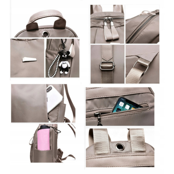 Wodoodporny Plecak Miejski Damski z Brelokiem - Beżowy (T113)