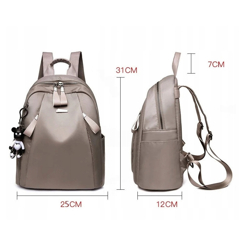 Wodoodporny Plecak Miejski Damski z Brelokiem - Beżowy (T113)