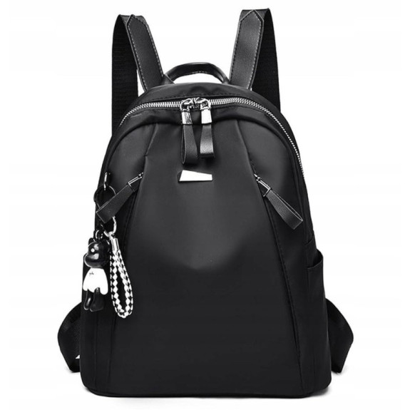 Wodoodporny Plecak Miejski Damski z Brelokiem - Czarny (T113) Wodoodporny Plecak Miejski Damski z Brelokiem - Czarny (T113)