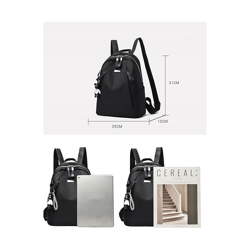 Wodoodporny Plecak Miejski Damski z Brelokiem - Czarny (T113)