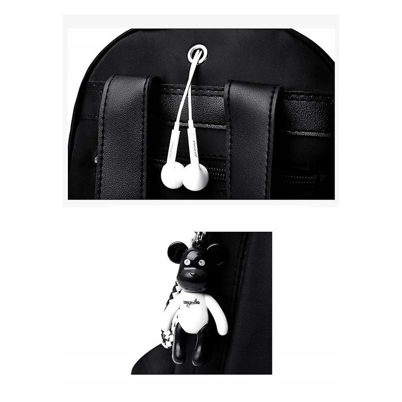 Wodoodporny Plecak Miejski Damski z Brelokiem - Czarny (T113)