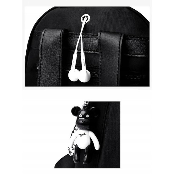 Wodoodporny Plecak Miejski Damski z Brelokiem - Czarny (T113) Wodoodporny Plecak Miejski Damski z Brelokiem - Czarny (T113)