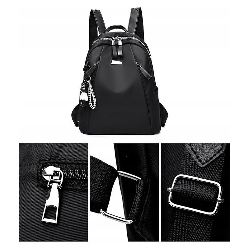 Wodoodporny Plecak Miejski Damski z Brelokiem - Czarny (T113)