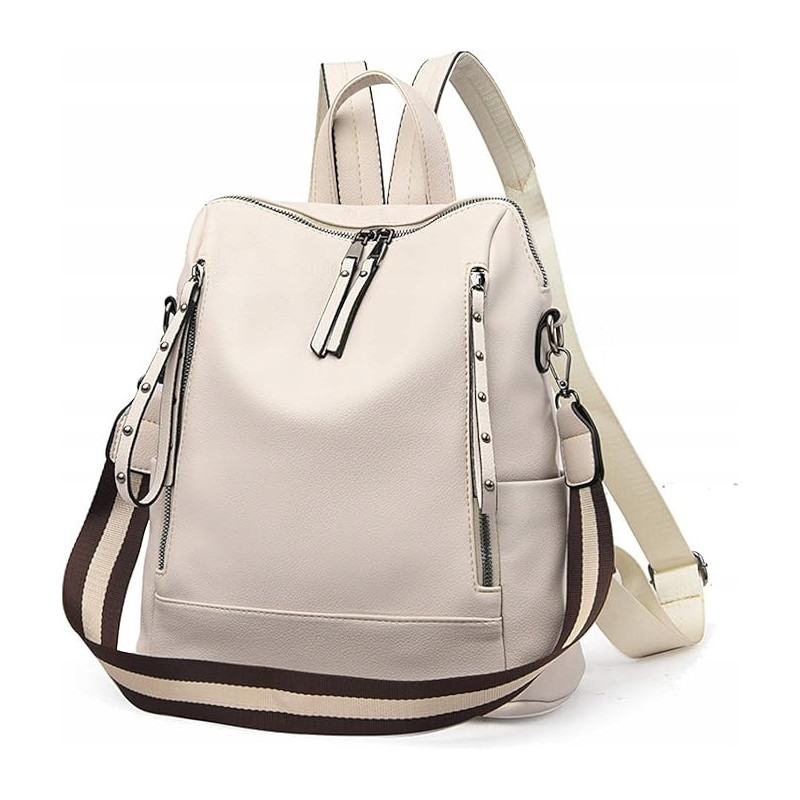 Beżowa Torebka Plecak Damski z Ekoskóry (T123)