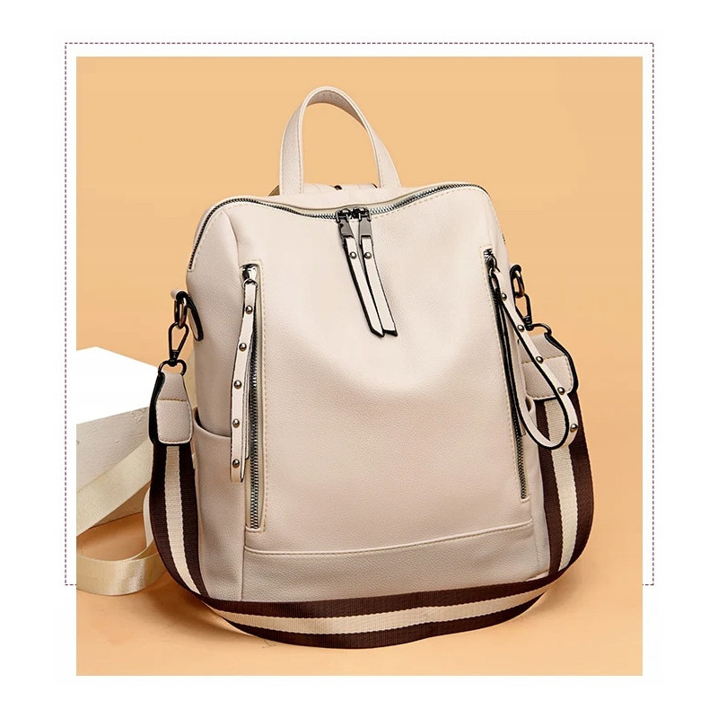 Beżowa Torebka Plecak Damski z Ekoskóry (T123)