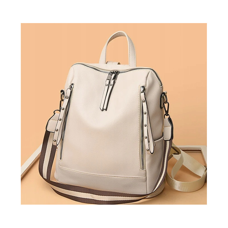 Beżowa Torebka Plecak Damski z Ekoskóry (T123)