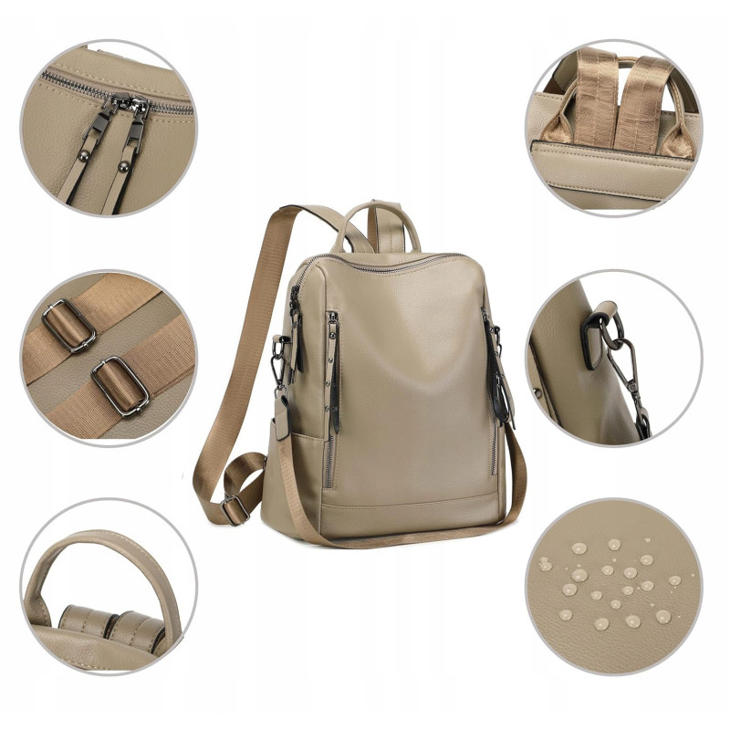 Beżowa Torebka Plecak Damski z Ekoskóry (T123)