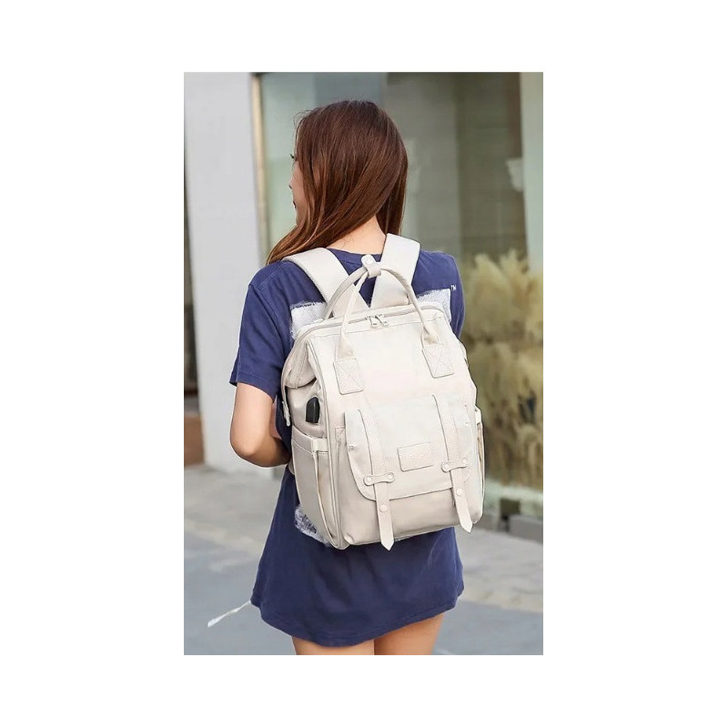 Wodoodporny beżowy plecak podróżny do wózka z USB 20L (T120)