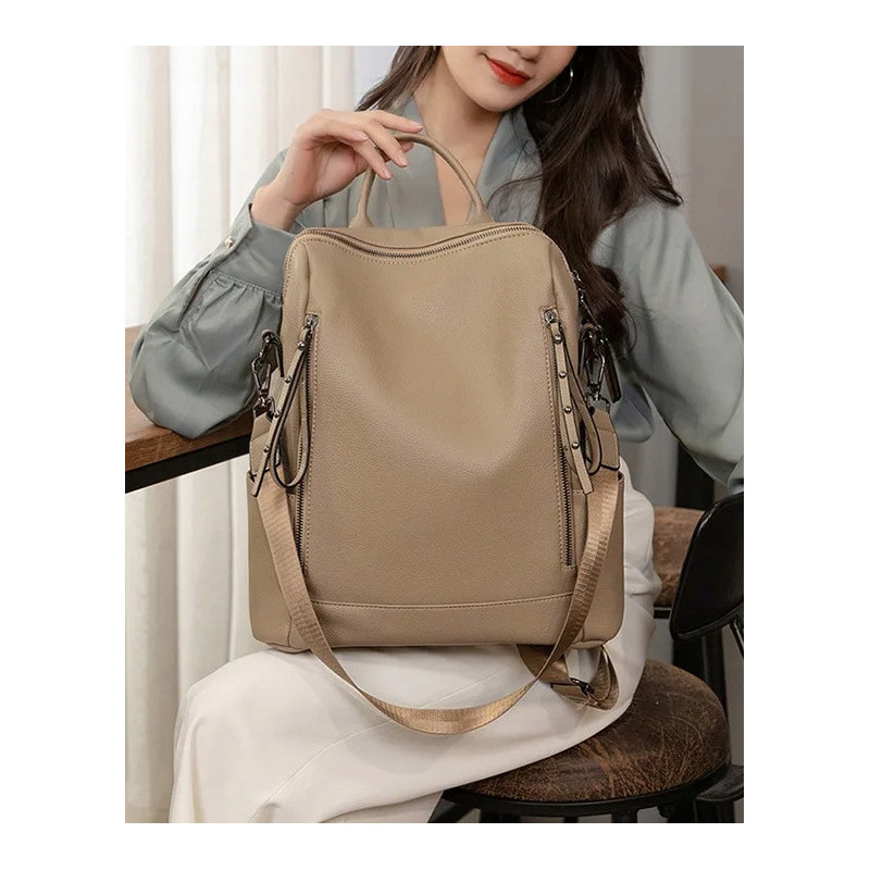 Miejska skórzana torba plecak z paskiem na ramię - Brązowy (T118)