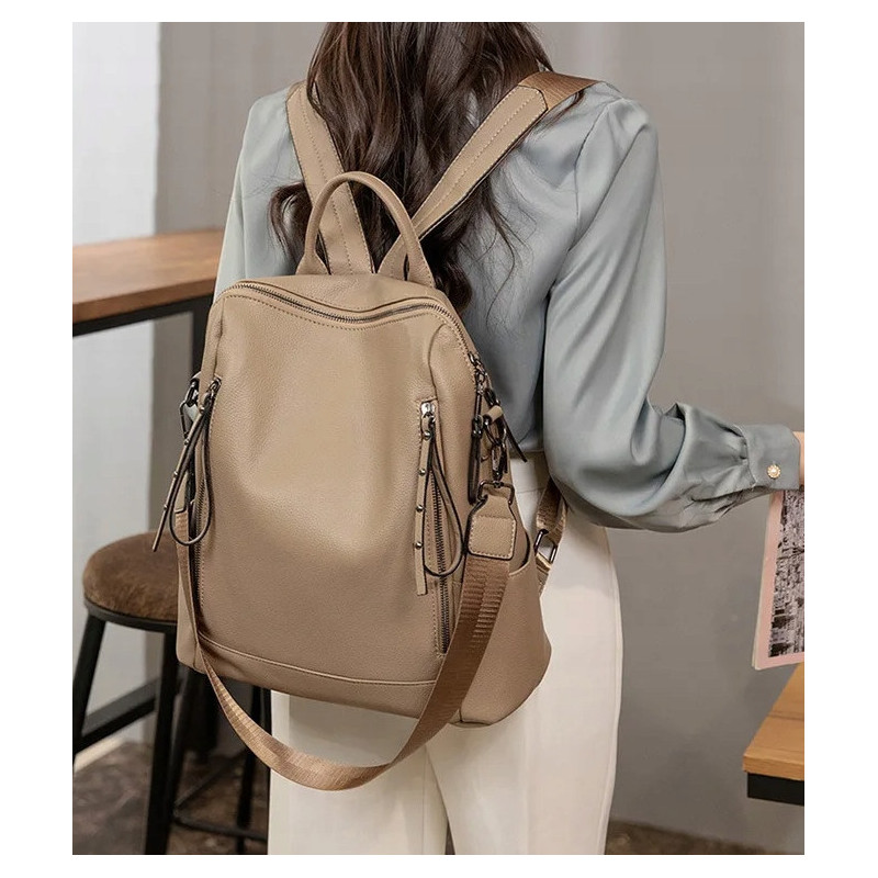 Miejska skórzana torba plecak z paskiem na ramię - Brązowy (T118)