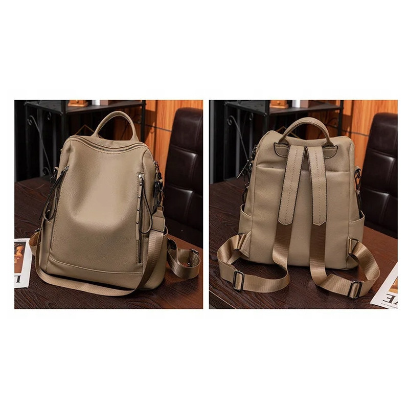 Miejska skórzana torba plecak z paskiem na ramię - Brązowy (T118)