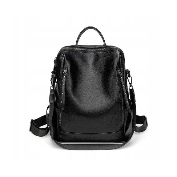Miejska skórzana torba plecak z paskiem na ramię - Czarny (T118)