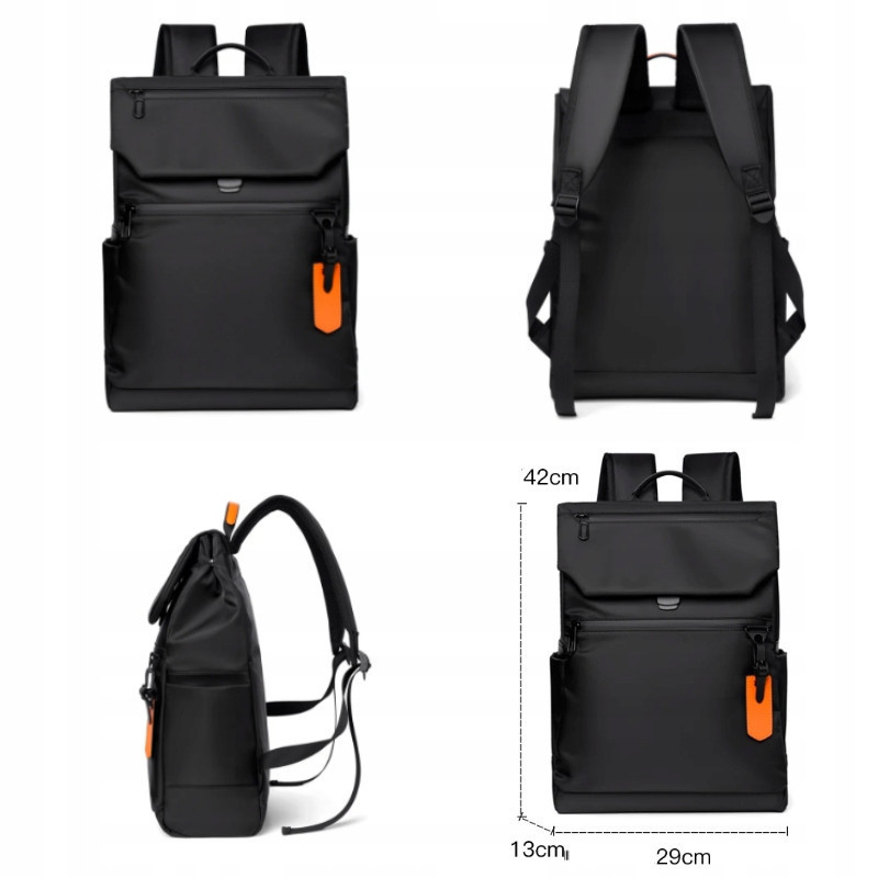 Biznesowy plecak miejski na laptopa 15,6 cala wodoodporny z USB Czarny (PT035)