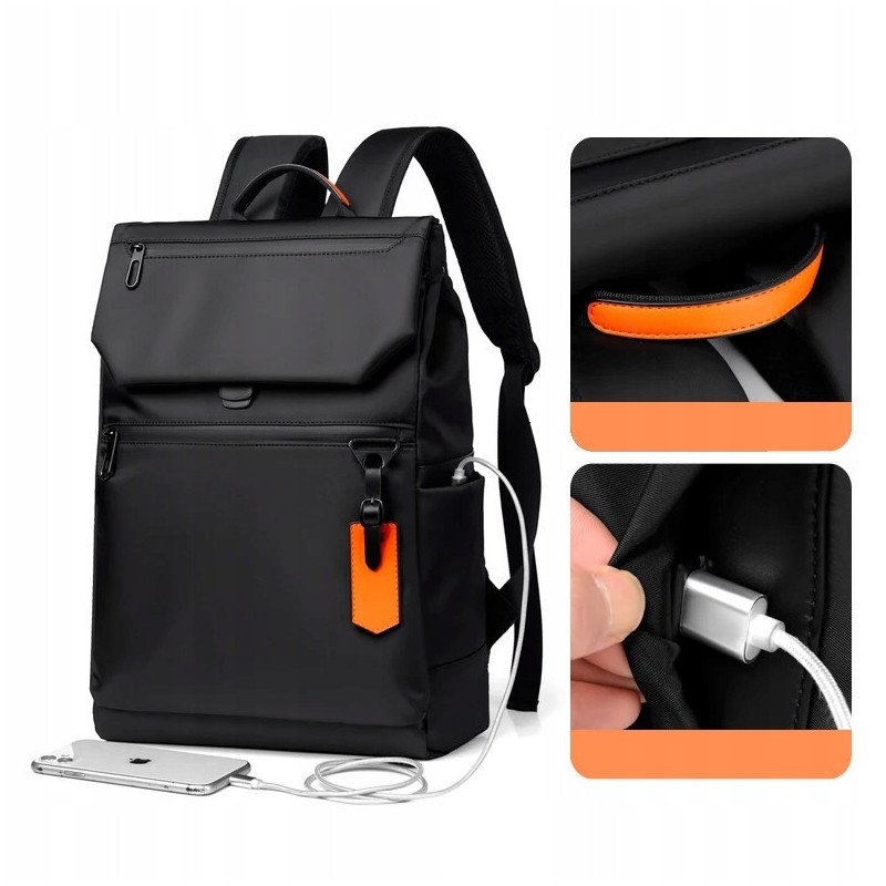 Biznesowy plecak miejski na laptopa 15,6 cala wodoodporny z USB Czarny (PT035)
