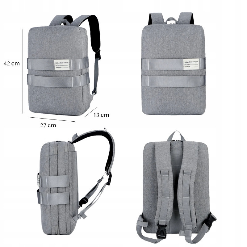 Plecak biznesowy 2w1 Miejska torba na laptopa 15.6 Szary PT026