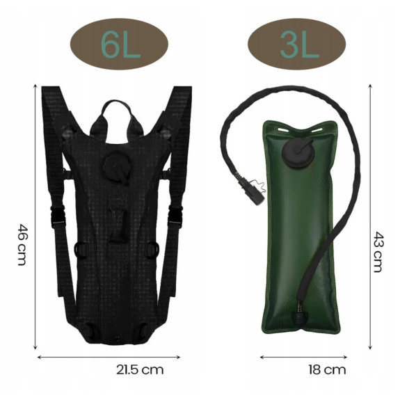 Plecak Hydracyjny 6L z Bukłakiem 3L – Czarny PT020