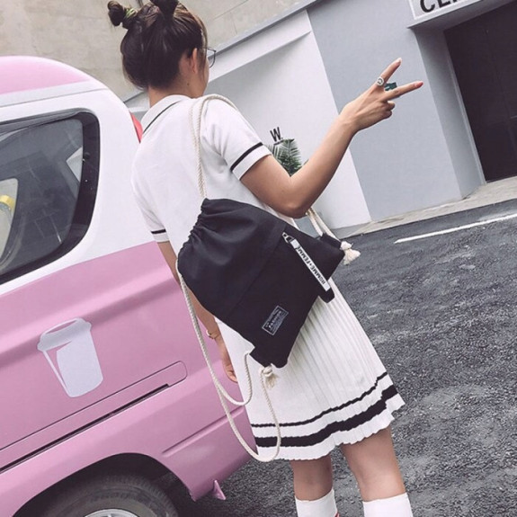 Czarny Ekologiczny Worek Plecak Szkolny Na Sznurkach