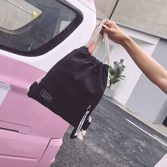 Czarny Ekologiczny Worek Plecak Szkolny Na Sznurkach