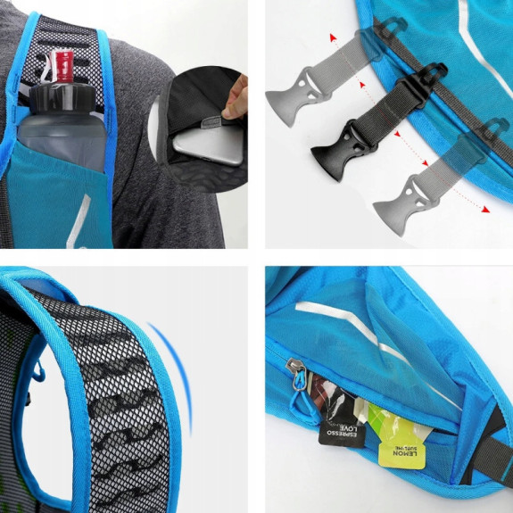 Plecak Rowerowy Na Narty Snowboard 16L z Kieszenią na Bukłak na Wodę – Niebieski