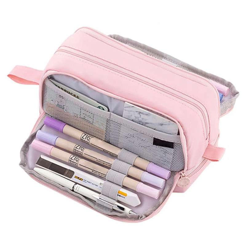 Pojemny piórnik szkolny dla dziewczynki saszetka organizer – Różowy SZ019