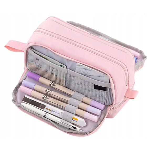 Pojemny piórnik szkolny dla dziewczynki saszetka organizer – Różowy SZ019