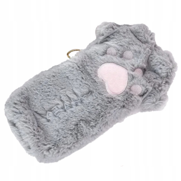 Wesoły piórnik pluszowy łapka kota, kosmetyczka, saszetka SZARY