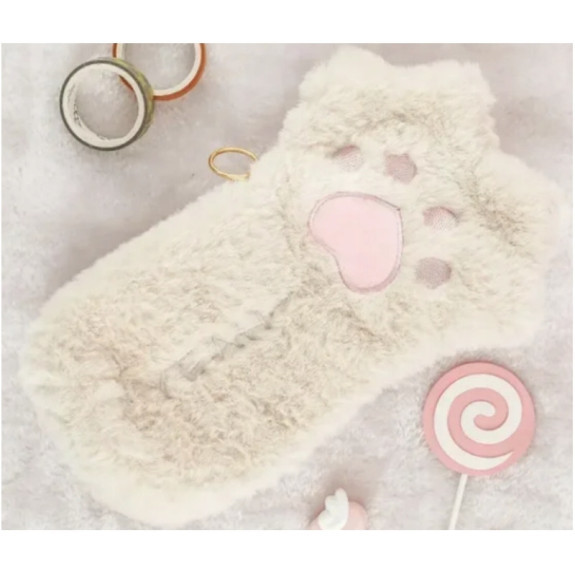 Wesoły piórnik pluszowy łapka kota, kosmetyczka, saszetka Beż SZ005