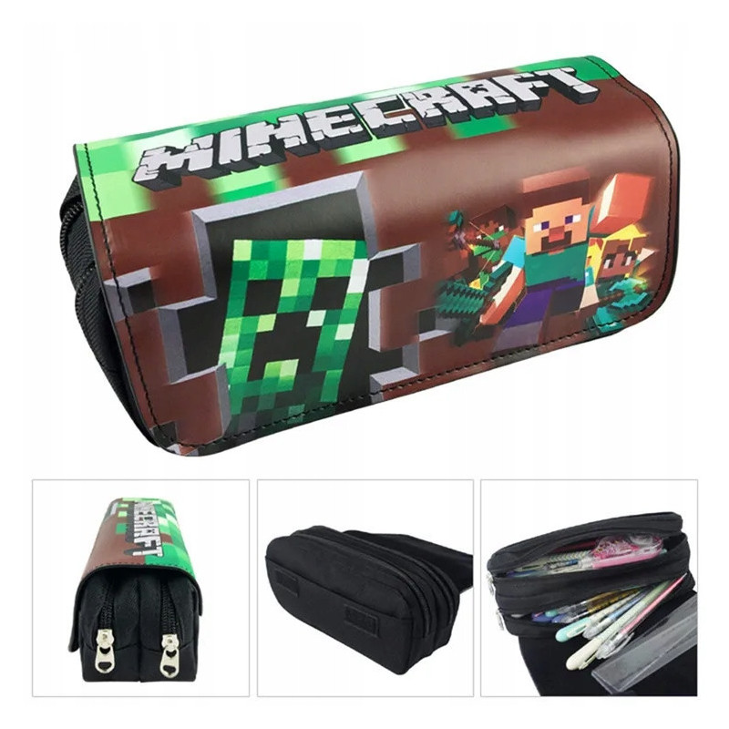 Piórnik szkolny miękki organizer Minecraft klapka brązowa kwadratowy człowiek SZ014