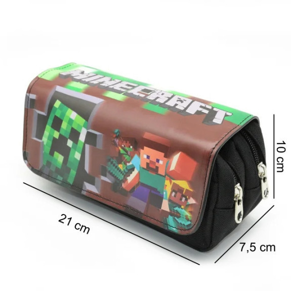 Piórnik szkolny miękki organizer Minecraft klapka brązowa kwadratowy człowiek SZ014