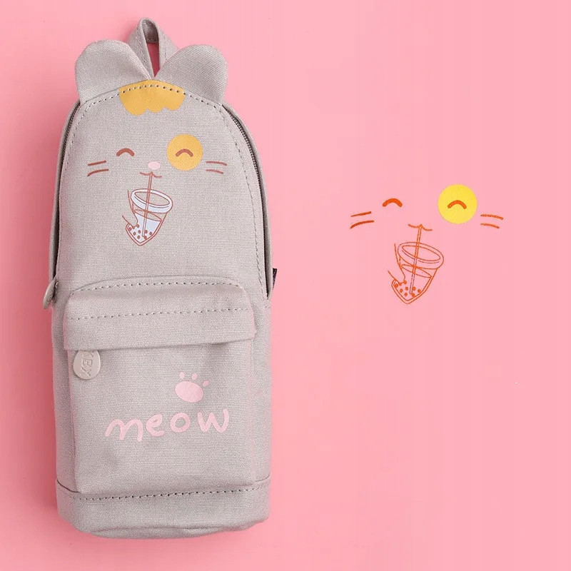 Beżowy piórnik szkolny saszetka Kot – Motyw Pusheen SZ009