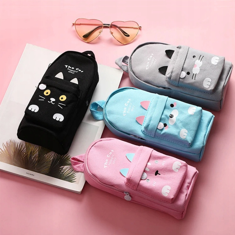 Beżowy piórnik szkolny saszetka Kot – Motyw Pusheen SZ009