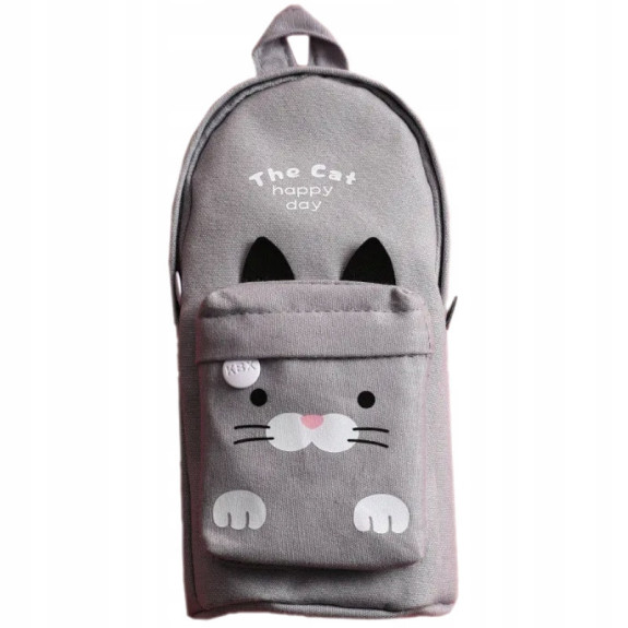 Szary piórnik szkolny saszetka Kot – Motyw Pusheen SZ007